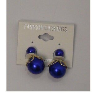 Fashion Earrings Stud Ball Earrings BLUE GOLD Tones Fashion Push Back Fasteners